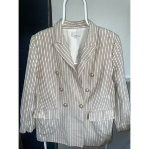 Loft Striped Linen Blend Modern Blazer With Shoulder Pads Size 14